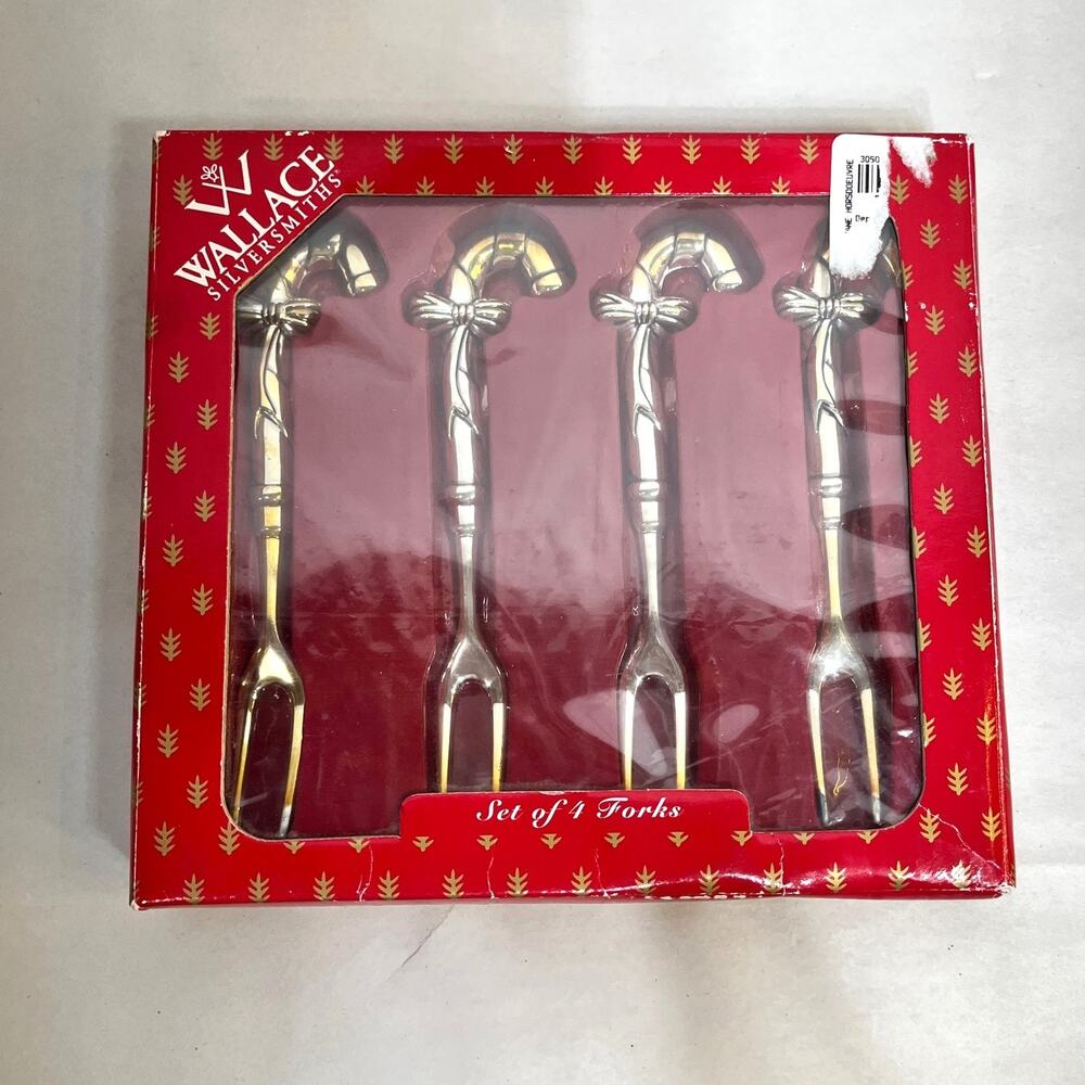 Candy Cane Forks 2 Prong Wallace Silversmiths 4 Piece Set NOS VTG Silverplated